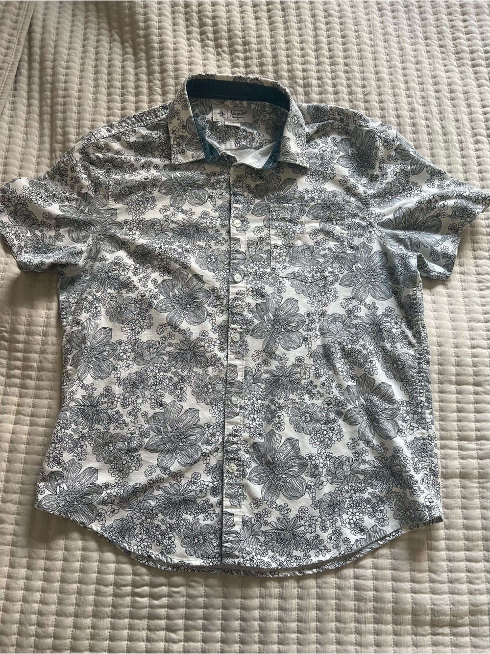 Original Penguin White/Navy Short-Sleeve Floral Button-Down Shirt